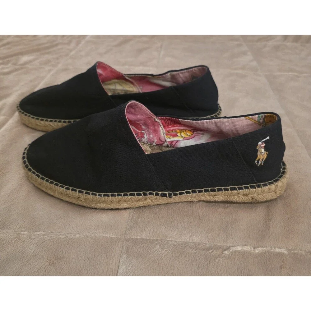 Polo Ralph Lauren Cevio Slip Mens 8D Black Canvas Espadrille Slip On Shoes Pony